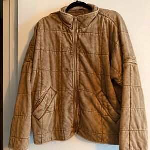 NEW Forever 21 Women’s Quilted Full Zip Boxy Jacket Relaxed Washed Size M Tan